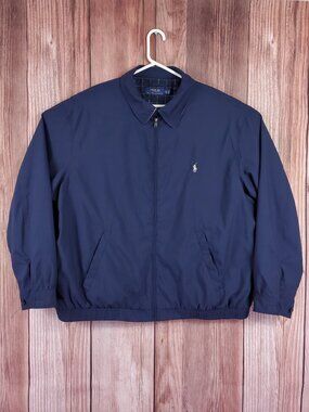 Polo Ralph Lauren Jacket Mens 2XB Big Navy Blue Windbreaker Harrington Swing Top